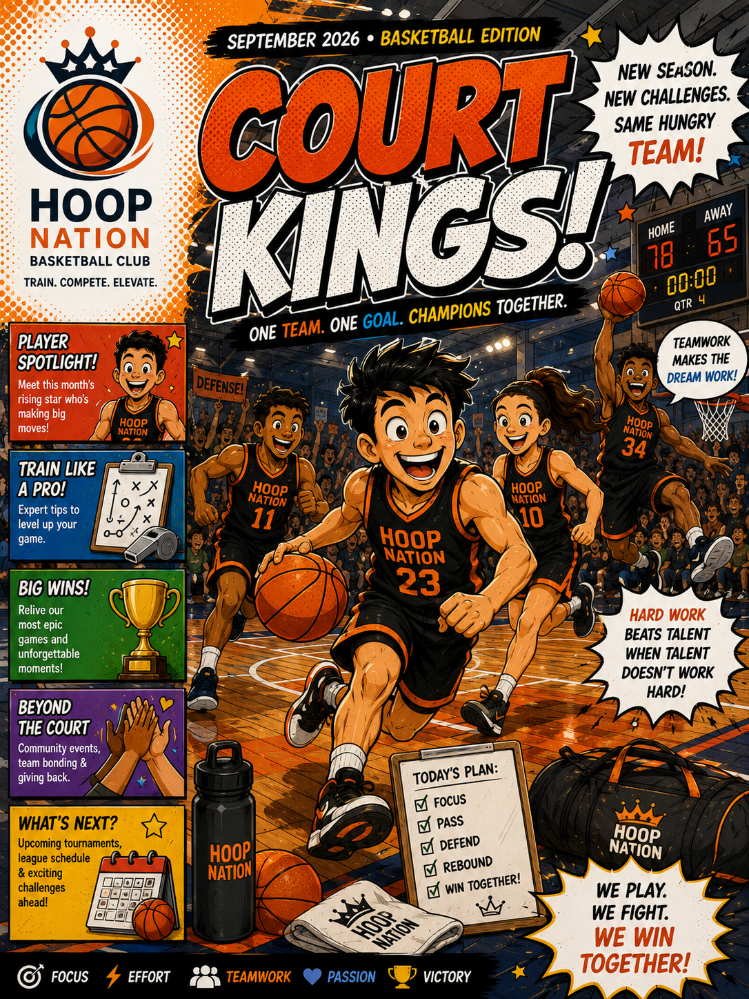 Basketball club comic magazine cover titled Court Kings